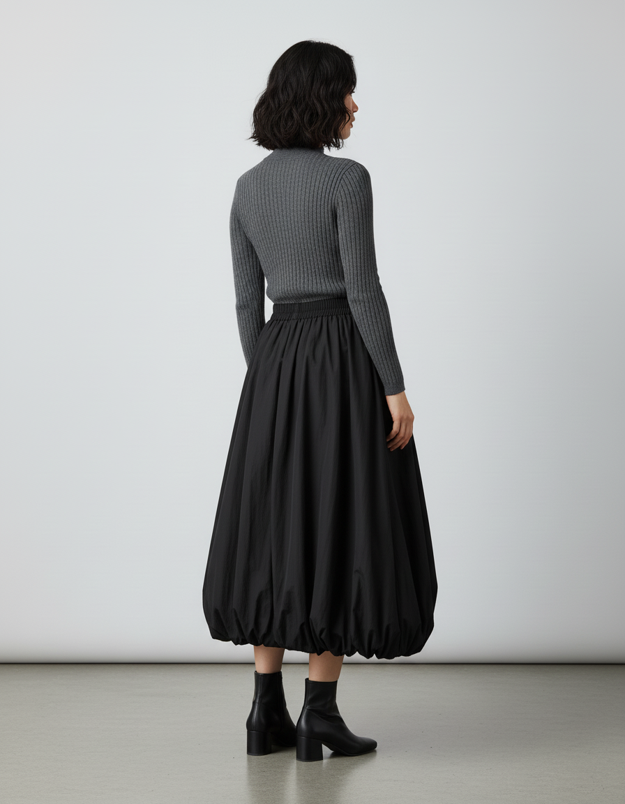 Jupe Longue Noire Coupe Lanterne Élégante