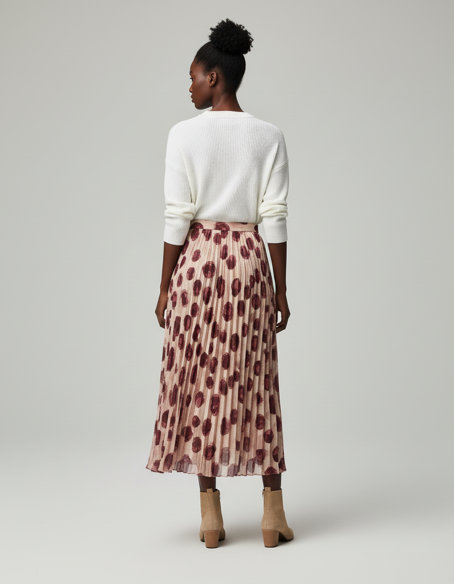 Jupe Longue Plissée À Pois Fluide Femme