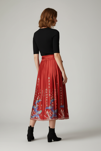 Jupe Longue Rouge Fleurie