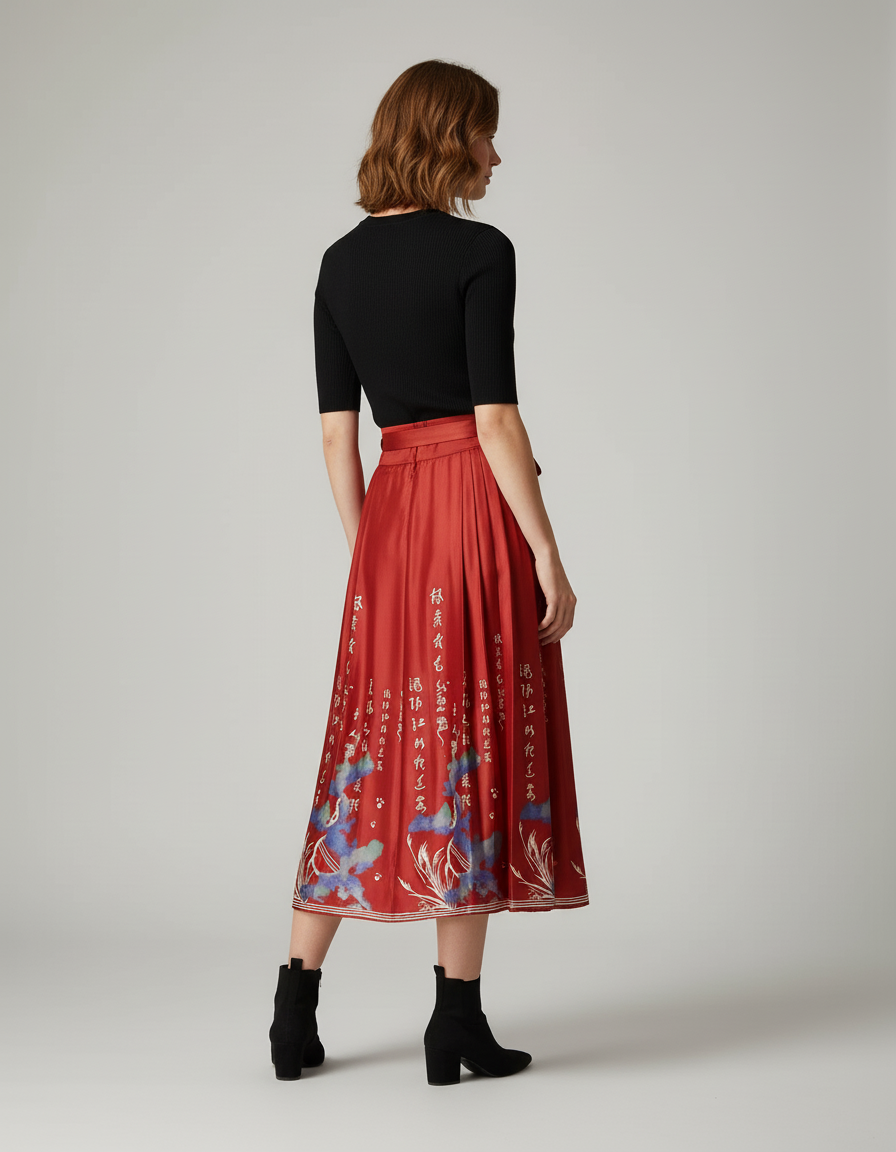 Jupe Longue Rouge Fleurie