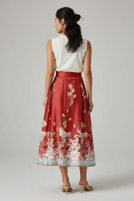 Jupe Longue Fleurie Orange