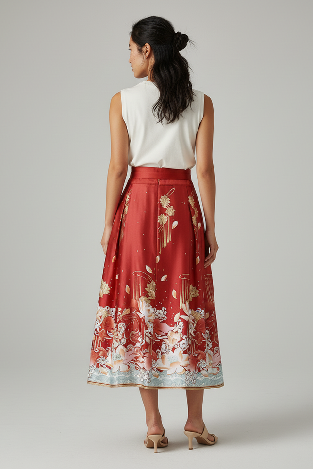 Jupe Longue Fleurie Orange