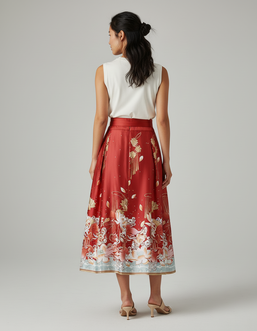 Jupe Longue Fleurie Orange