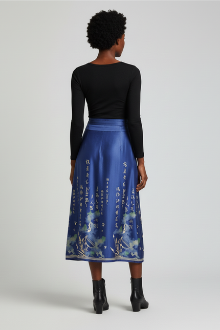 Jupe Longue Bleue Imprimée Chinoise