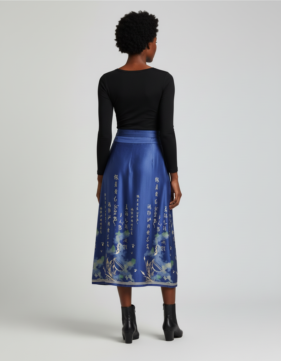 Jupe Longue Bleue Imprimée Chinoise