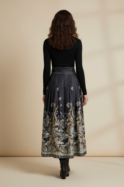 Jupe Longue Plissée Imprimée Florale Élégante