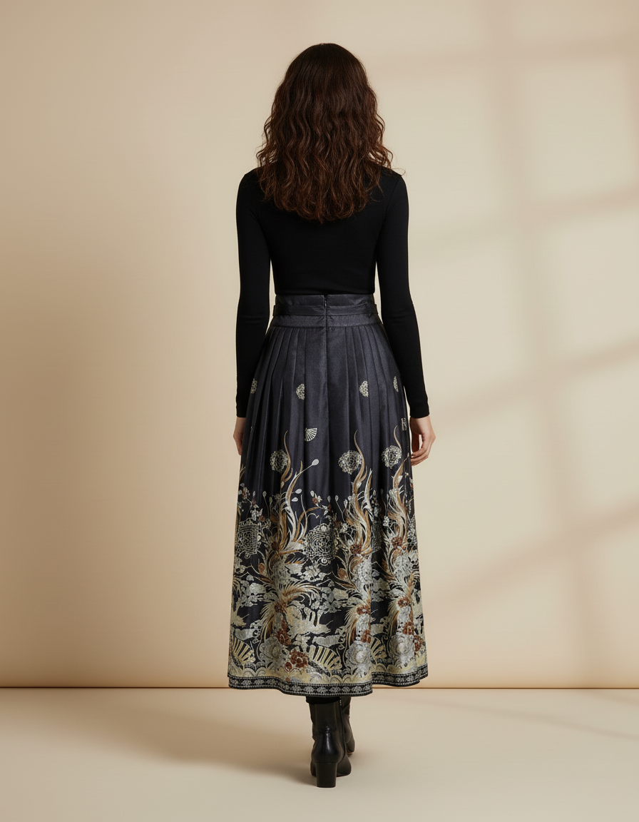 Jupe Longue Plissée Imprimée Florale Élégante