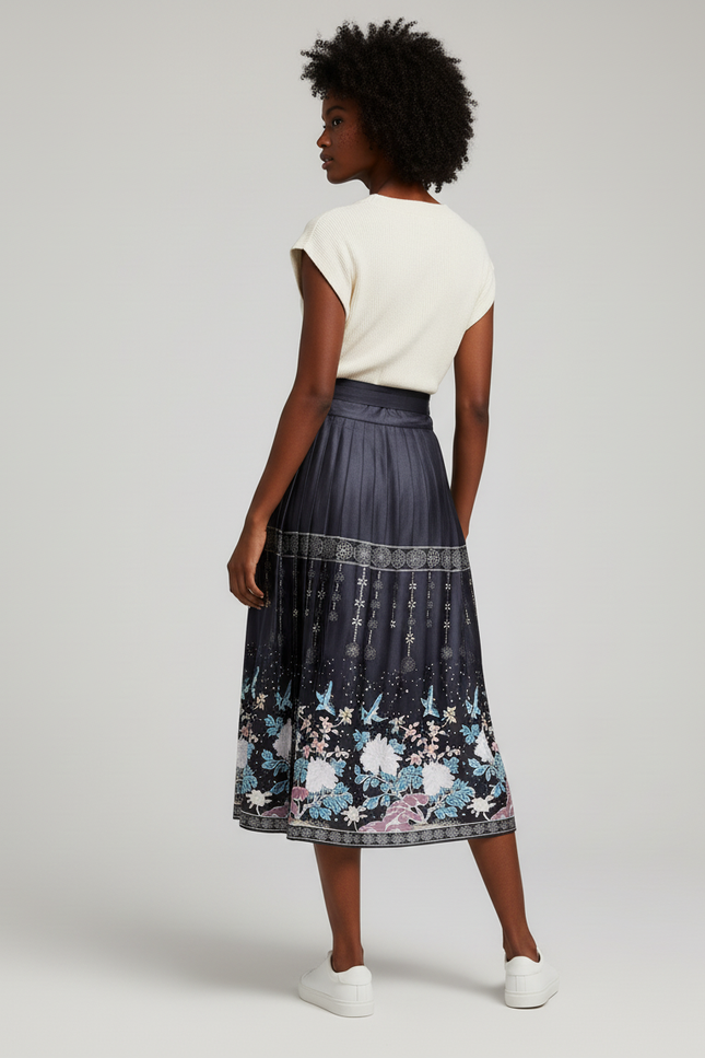 Jupe Longue Plissée Florale Élégante