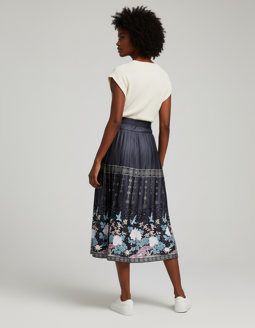 Jupe Longue Plissée Florale Élégante