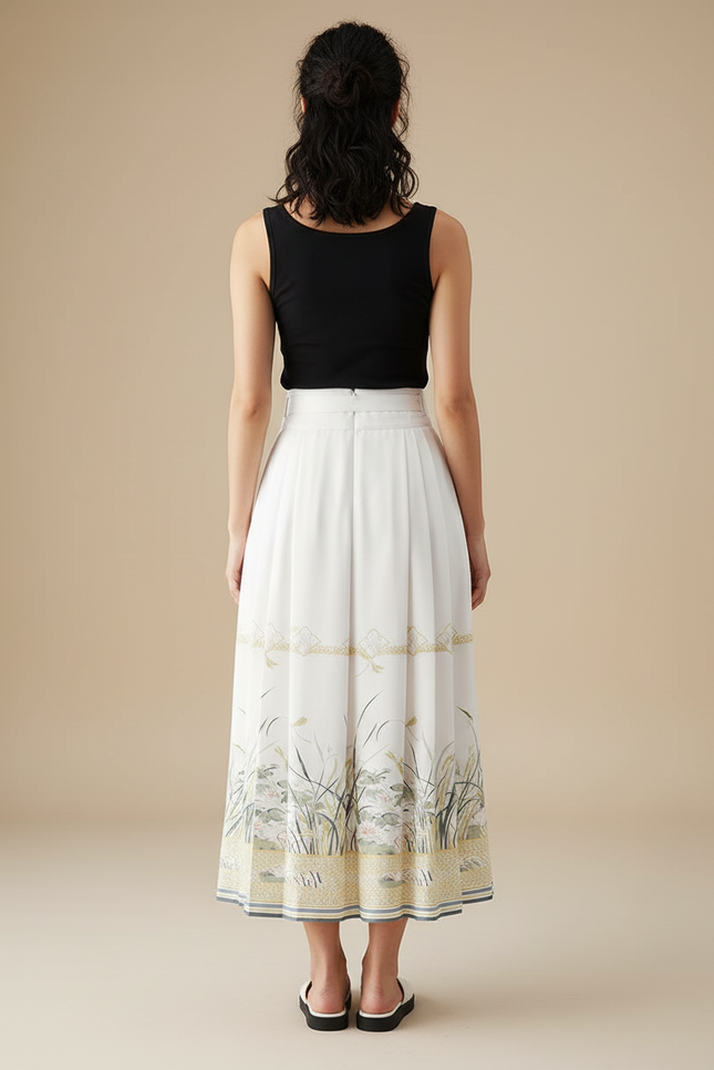 Jupe Longue Plissée Imprimée Élégante Mode