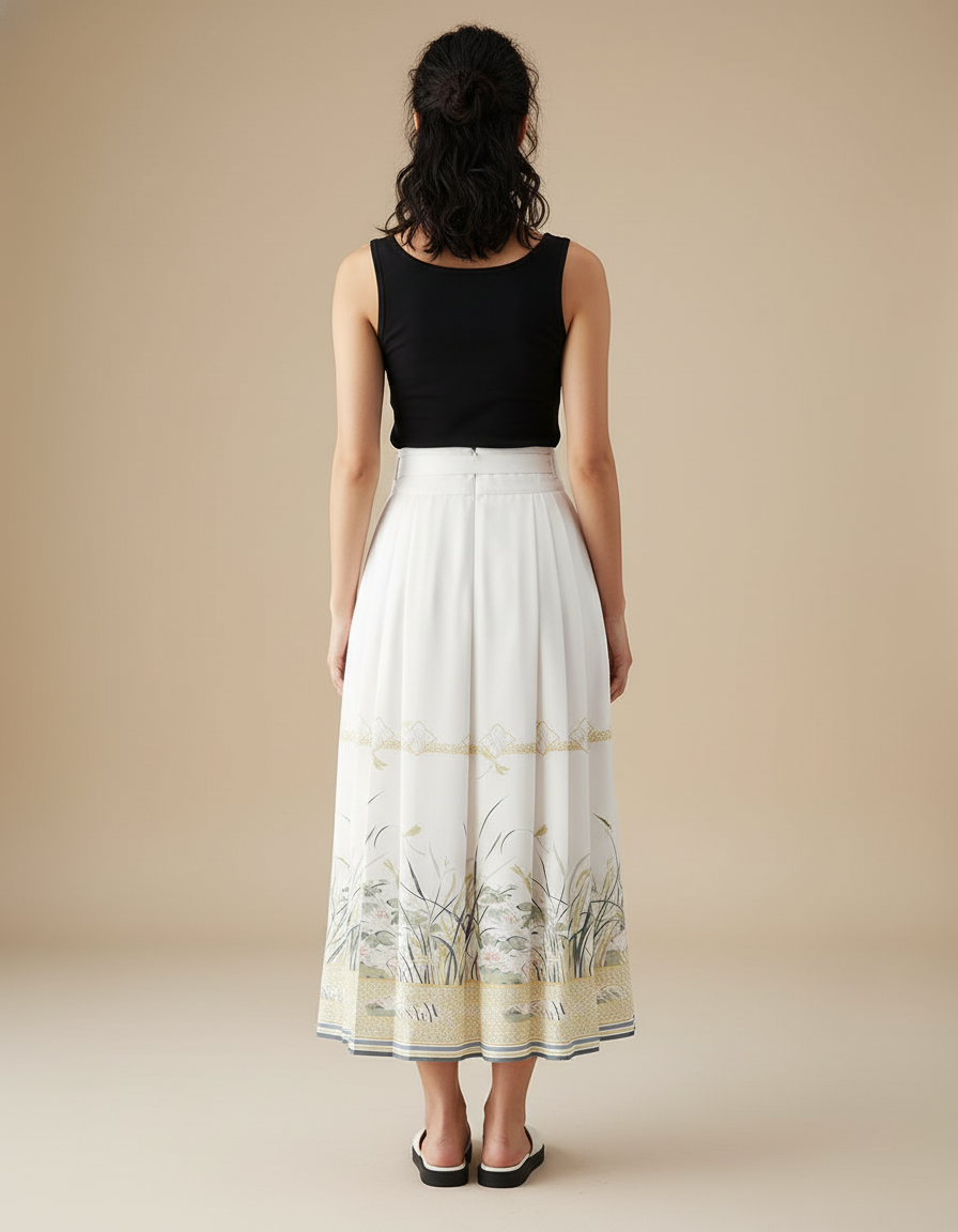 Jupe Longue Plissée Imprimée Élégante Mode