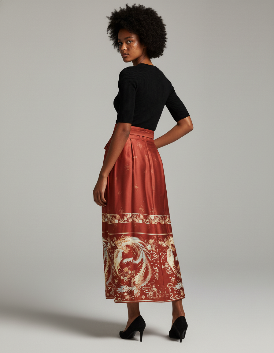 Jupe Longue Satin Orange