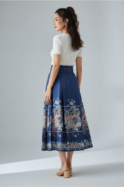 Jupe Longue Fleurie Bleue