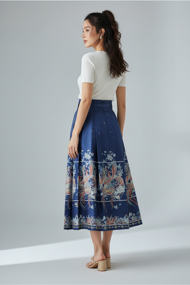 Jupe Longue Fleurie Bleue