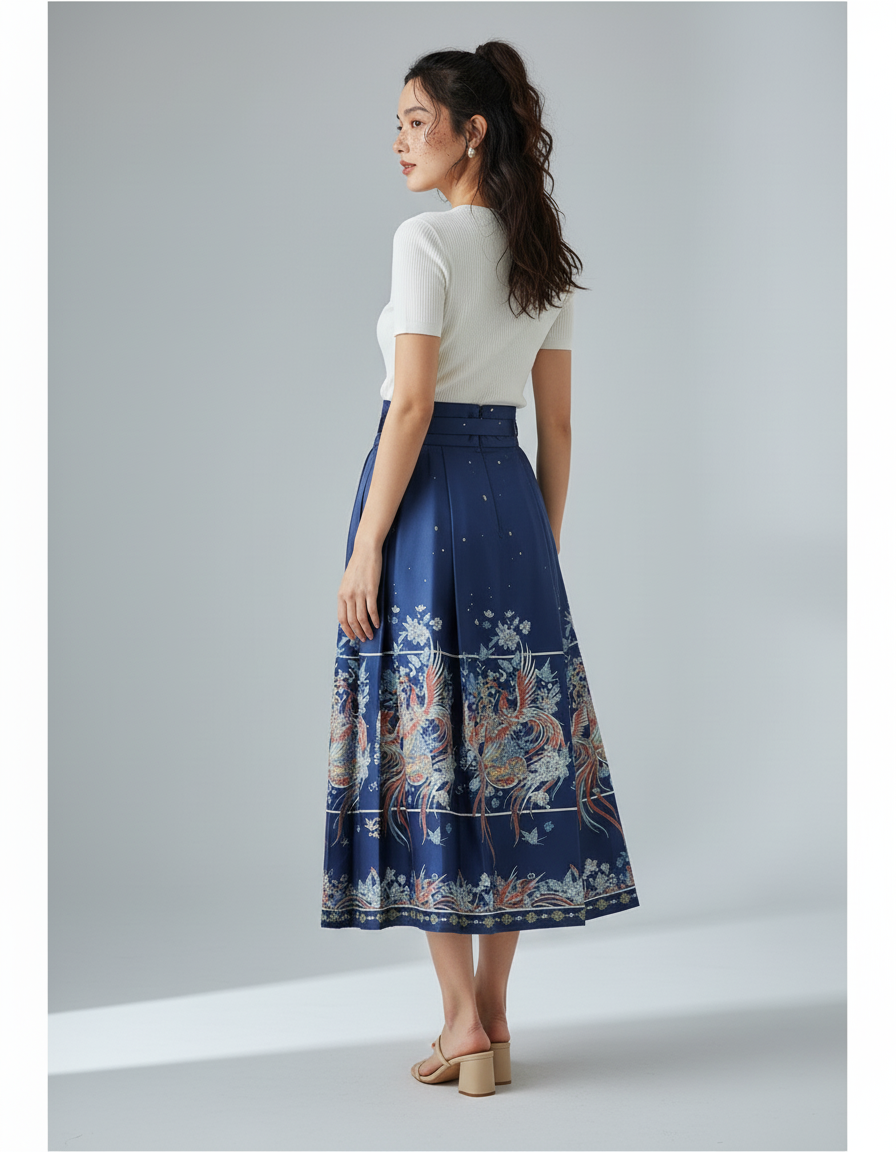 Jupe Longue Fleurie Bleue