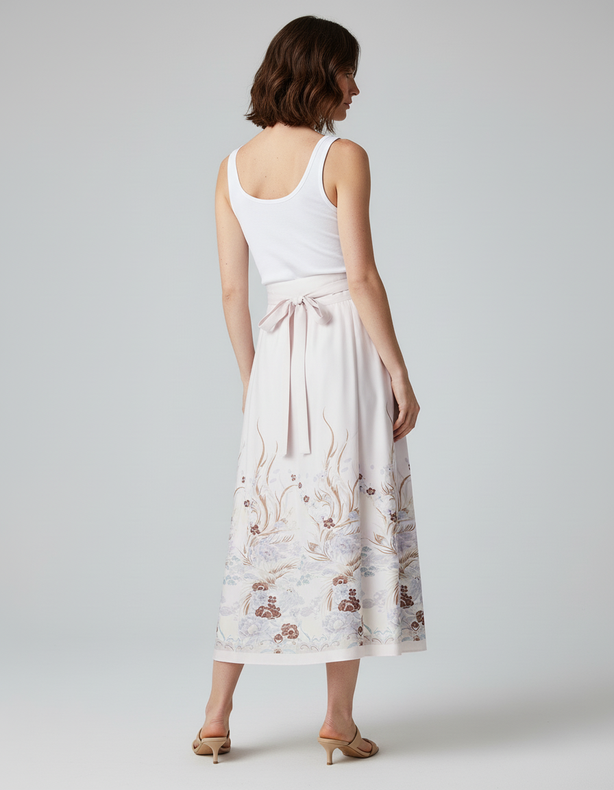 Jupe Longue Rose Pâle Motif Floral Élégante