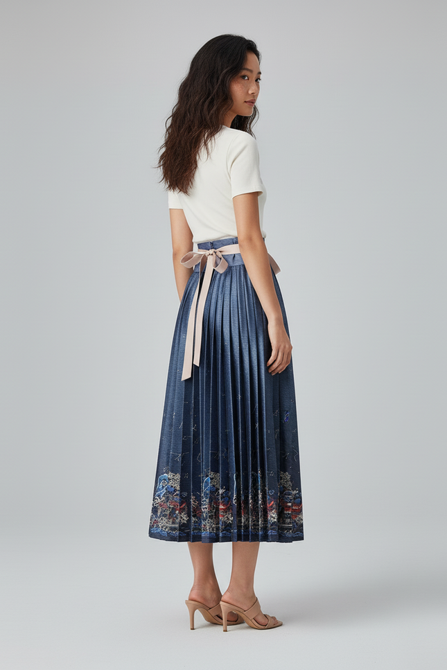Jupe Longue Plissée Bleue Hanfu
