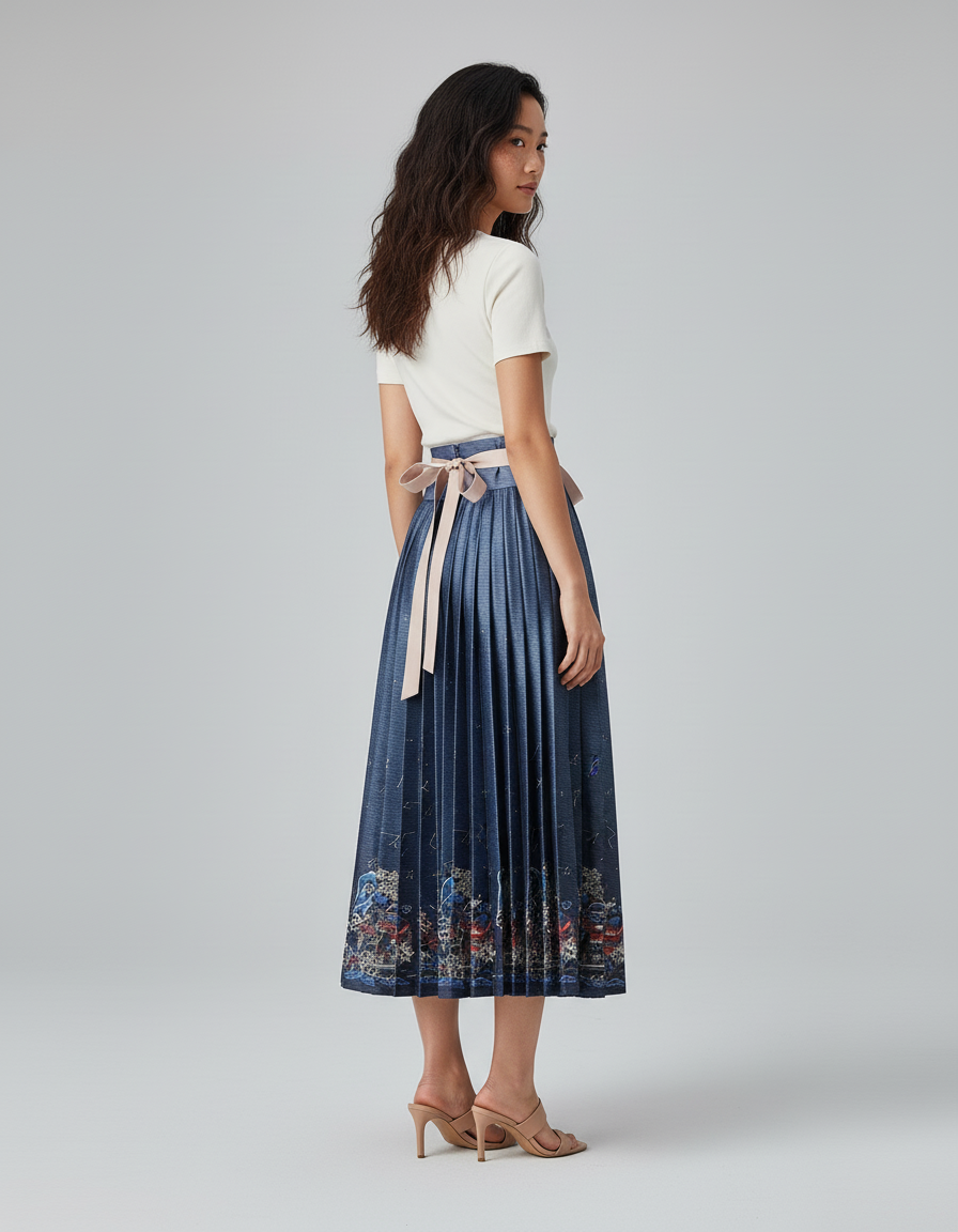 Jupe Longue Plissée Bleue Hanfu