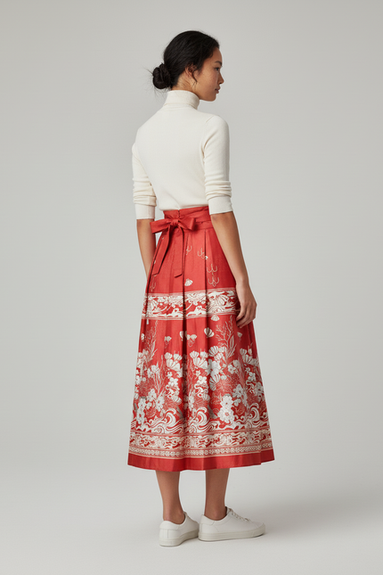 Jupe Longue Rouge Plissée Ethnique