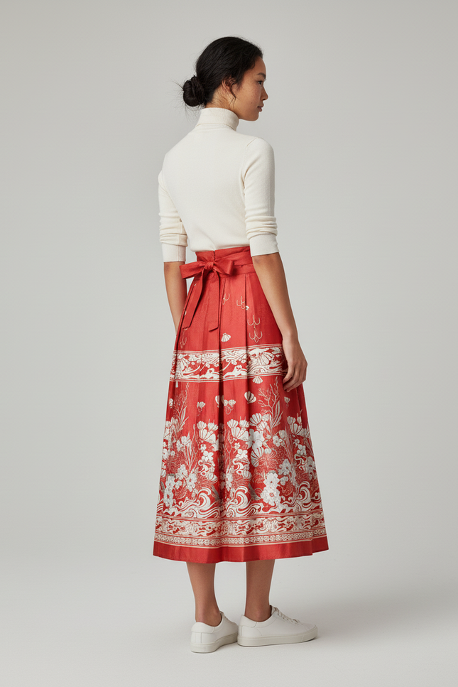 Jupe Longue Rouge Plissée Ethnique