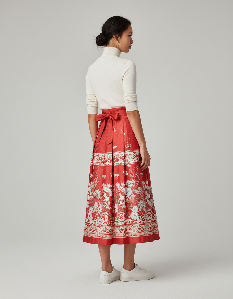Jupe Longue Rouge Plissée Ethnique