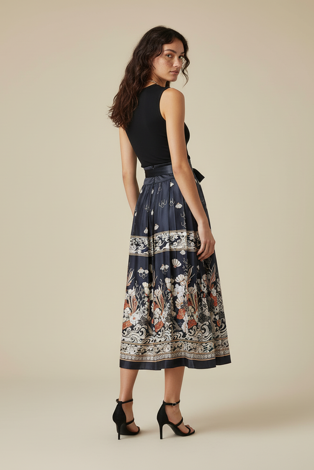 Jupe Longue Plissée Élégante À Motifs Floraux