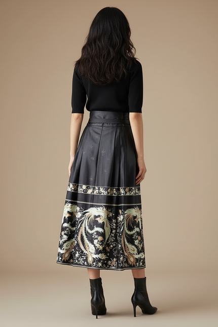 Jupe Longue Plissée Élégante Motif Ethnique