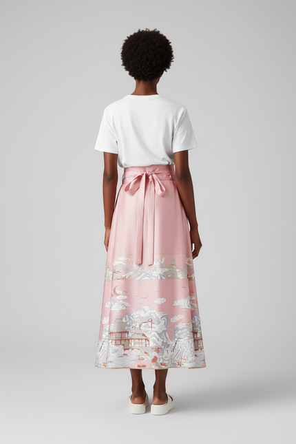 Jupe Longue Rose Imprimée Plissée