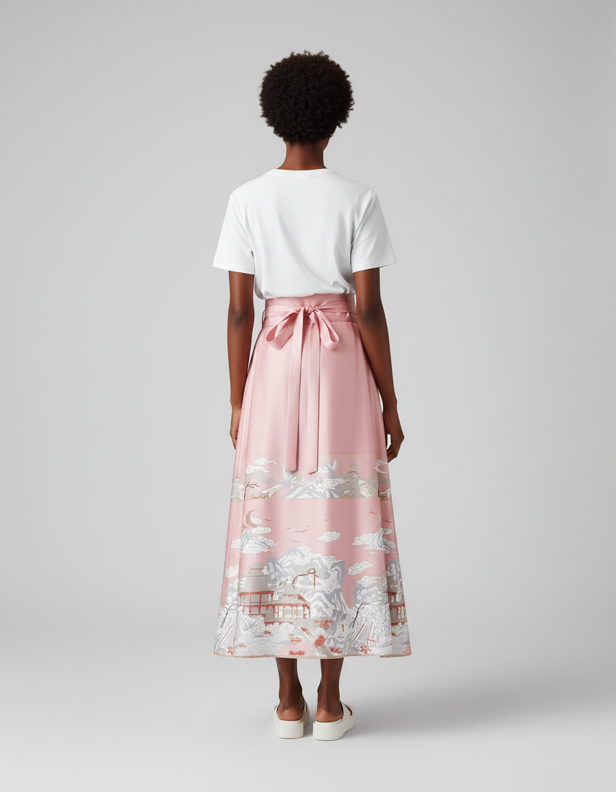 Jupe Longue Rose Imprimée Plissée