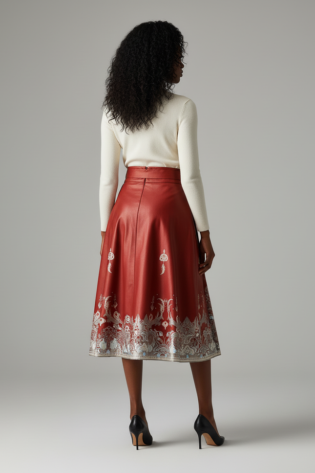 Jupe Longue Plissée Motifs Ethniques Élégante