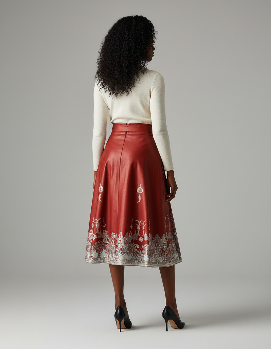 Jupe Longue Plissée Motifs Ethniques Élégante