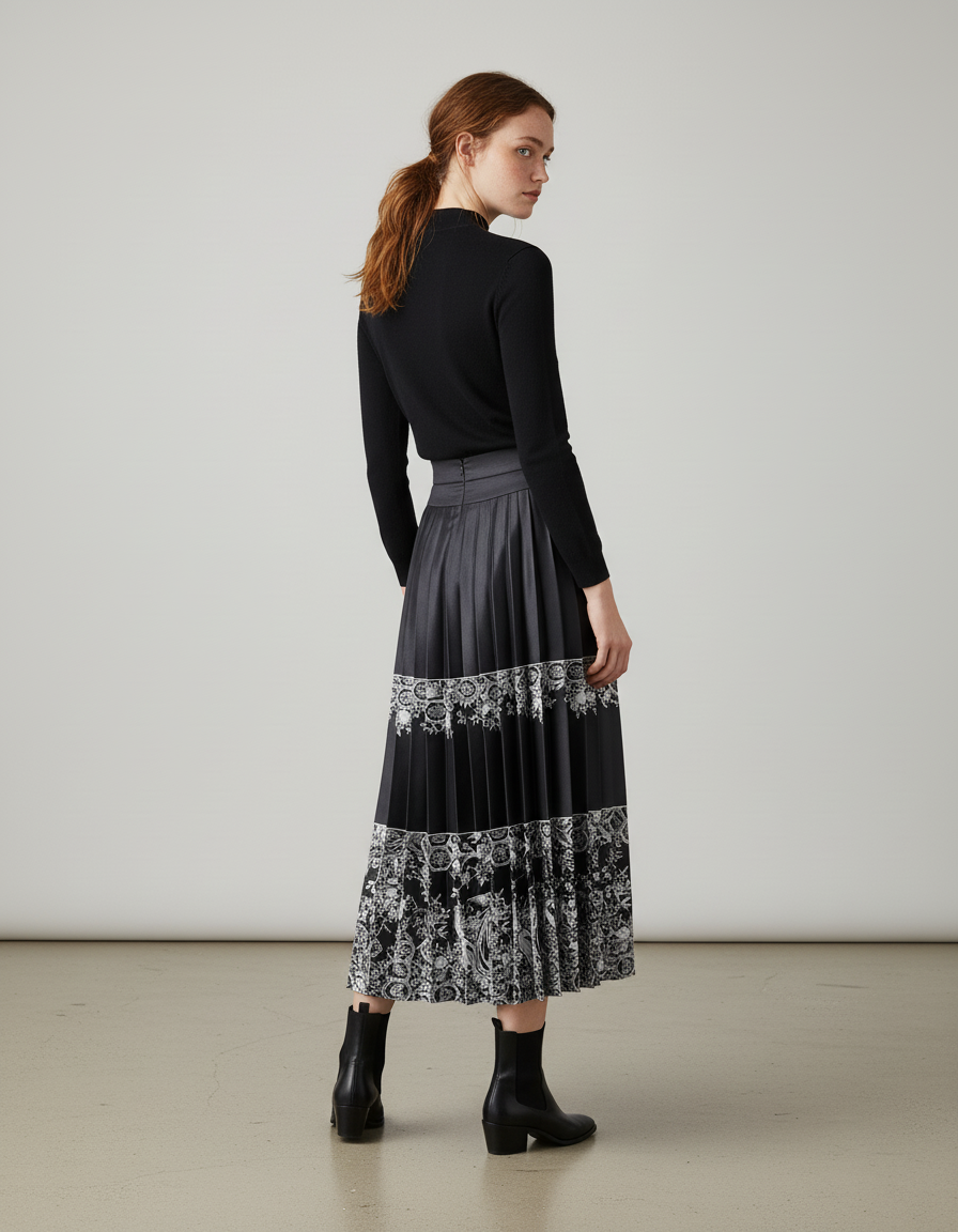 Jupe Longue Plissée Motif Ethnique Élégante Bohème