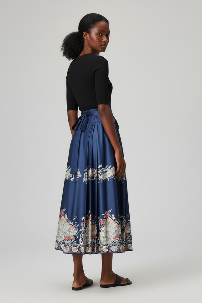 Jupe Longue Plissée Motifs Ethniques Élégante Chic