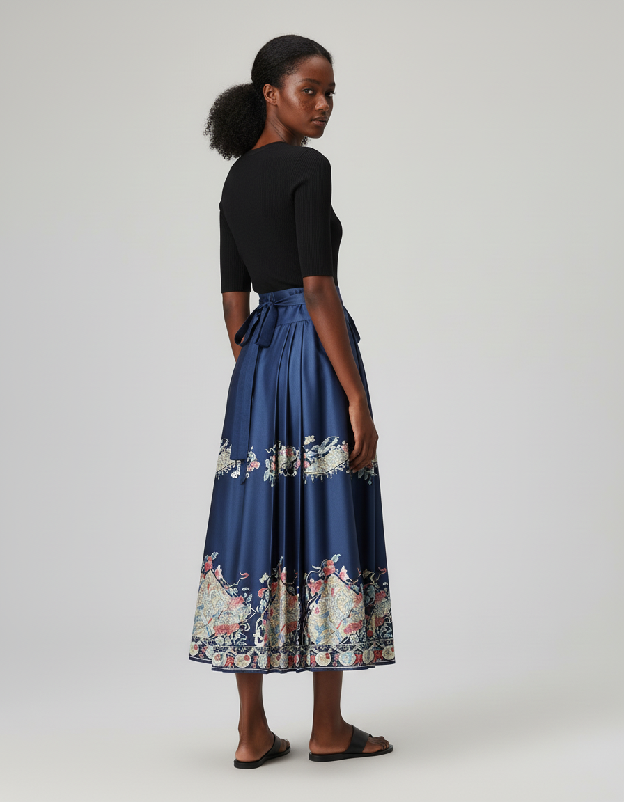 Jupe Longue Plissée Motifs Ethniques Élégante Chic