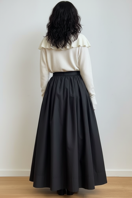 Jupe Longue Noire Boutonnée Devant