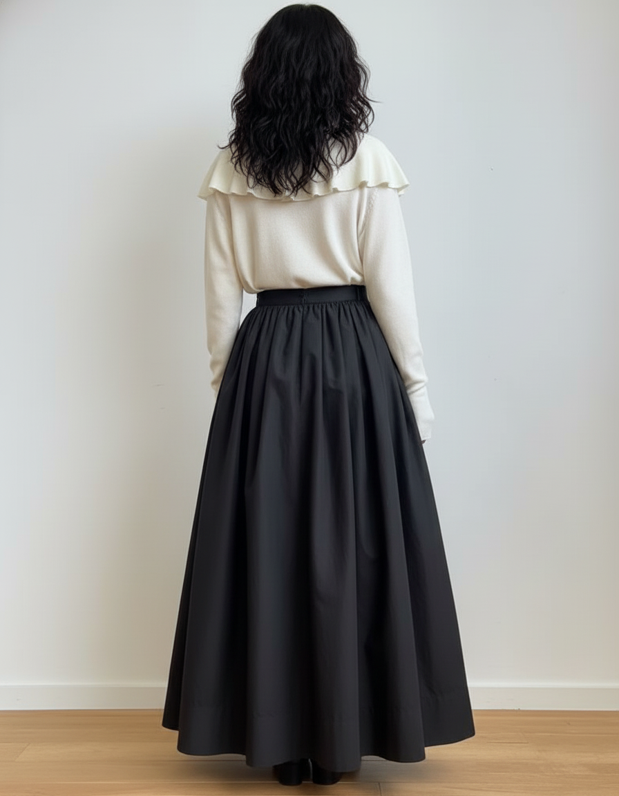 Jupe Longue Noire Boutonnée Devant