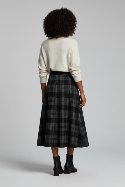 Jupe Longue À Carreaux Épaisse Élégante