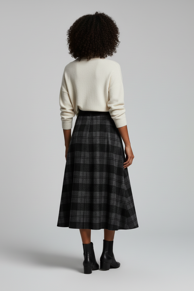 Jupe Longue À Carreaux Épaisse Élégante