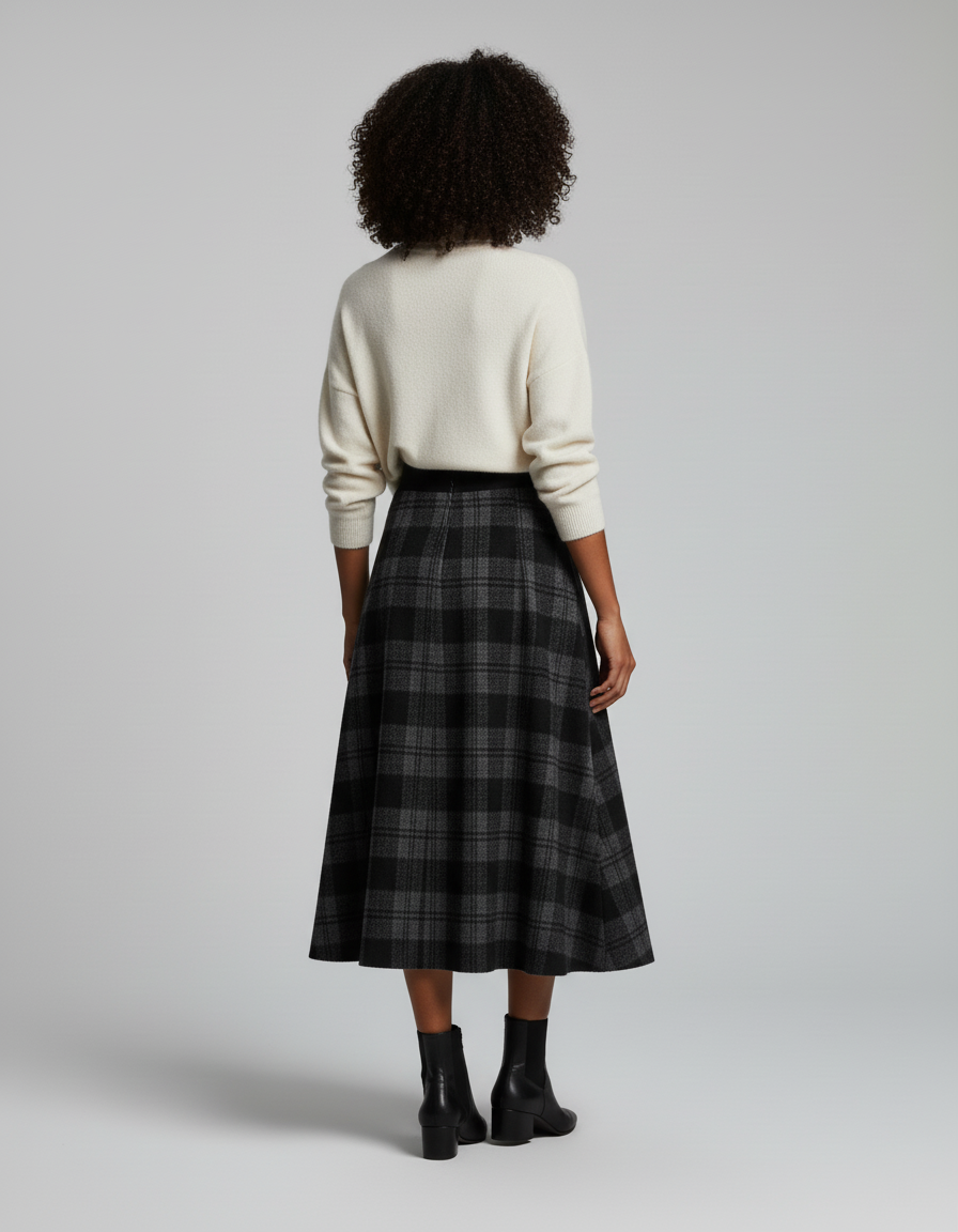 Jupe Longue À Carreaux Épaisse Élégante