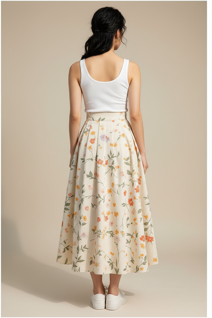 Jupe Longue Crème Fleurie Chic