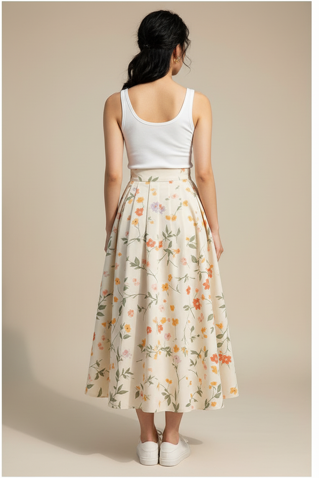 Jupe Longue Crème Fleurie Chic