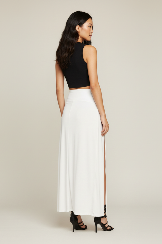 Jupe Longue Blanche Double Fente Fluide