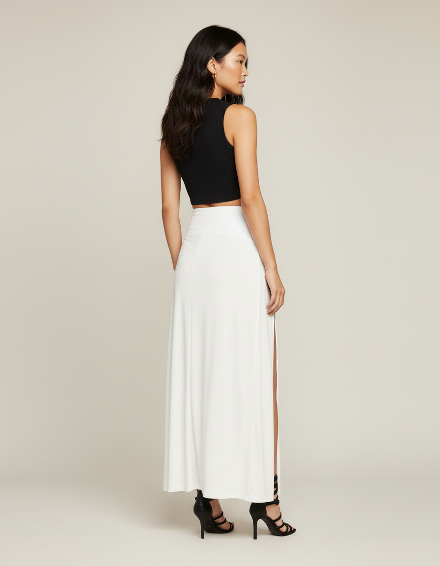 Jupe Longue Blanche Double Fente Fluide