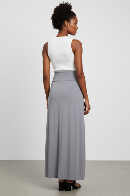 Jupe Longue Grise Double Fente Fluide