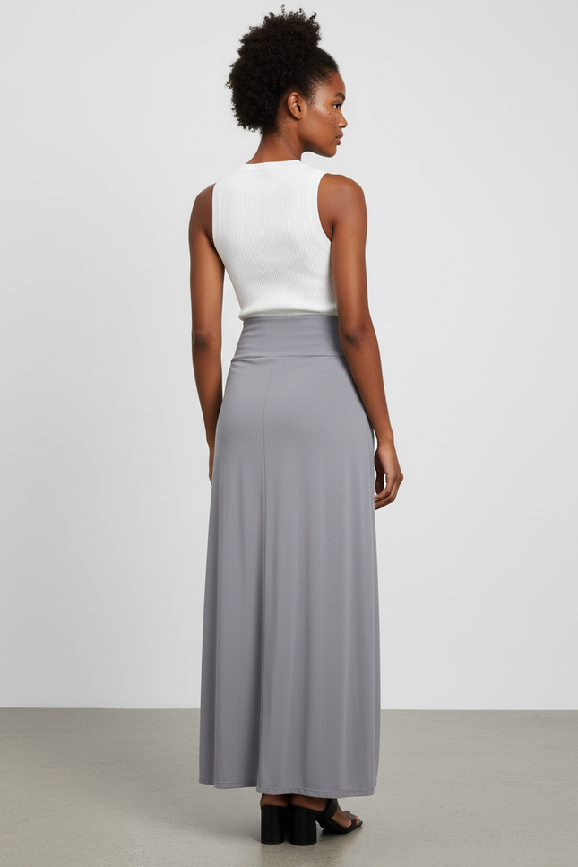 Jupe Longue Grise Double Fente Fluide