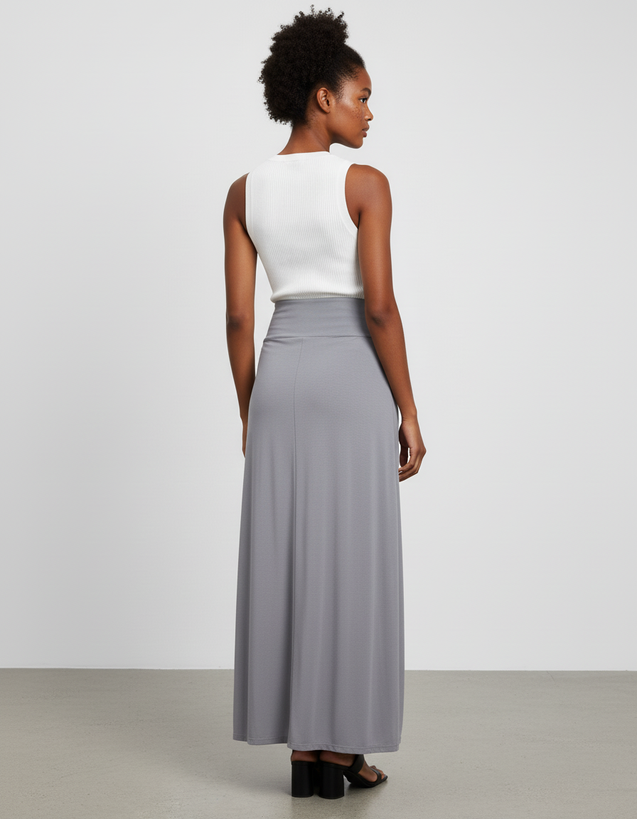 Jupe Longue Grise Double Fente Fluide