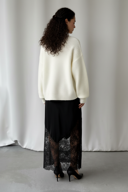 Jupe Longue Noire Dentelle Asymétrique Élégante