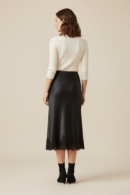 Jupe Longue Satin Dentelle Élégante Femme