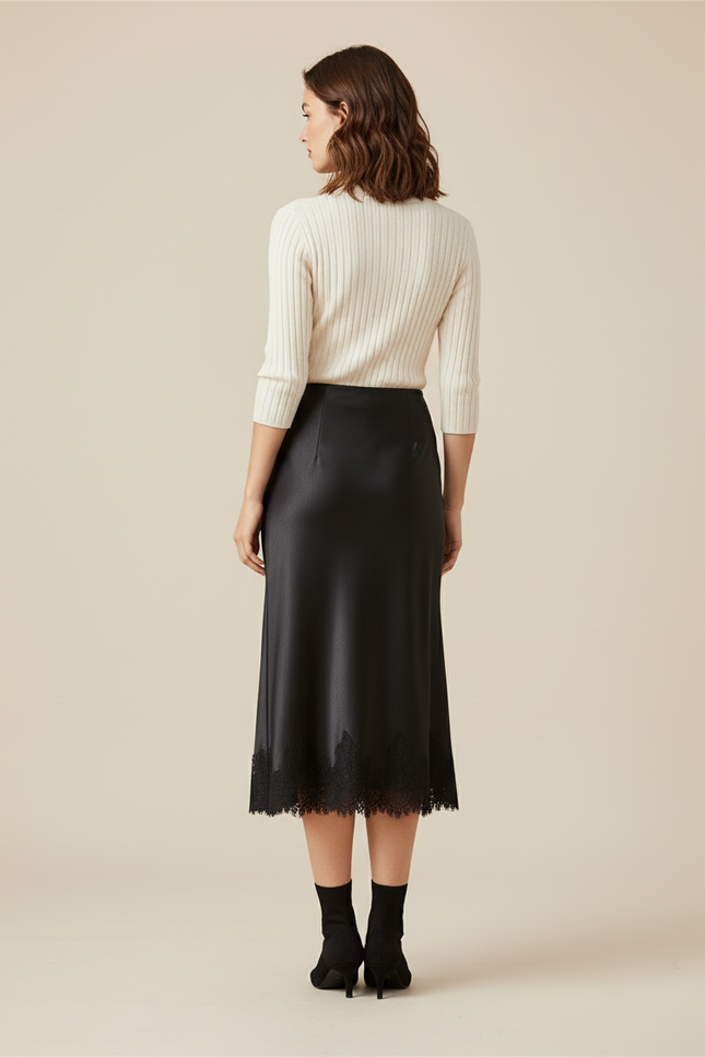 Jupe Longue Satin Dentelle Élégante Femme