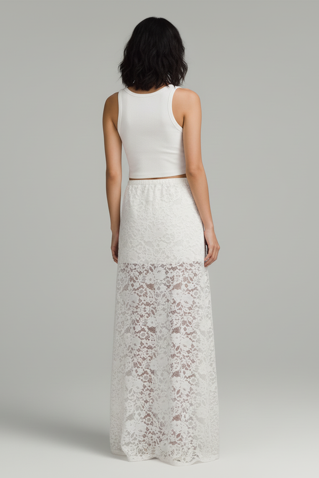 Jupe Longue Blanche Dentelle Élégante
